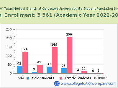 The University of Texas Medical Branch at Galveston 2023 Undergraduate Enrollment by Gender and Race chart