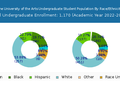 The University of the Arts 2023 Undergraduate Enrollment by Gender and Race chart