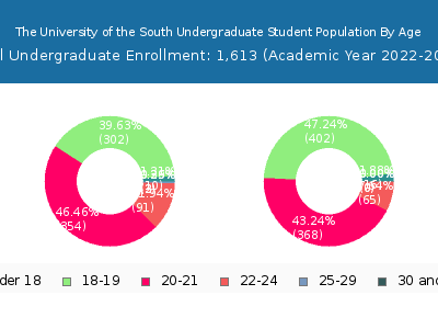 The University of the South 2023 Undergraduate Enrollment Age Diversity Pie chart