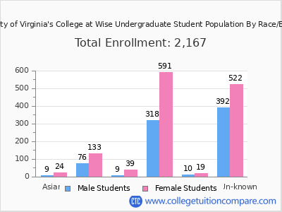 University of Virginia's College at Wise 2025 Undergraduate Enrollment by Gender and Race chart
