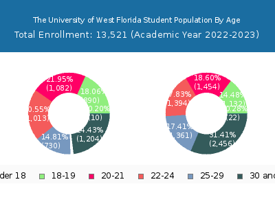 The University of West Florida 2023 Student Population Age Diversity Pie chart