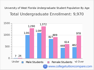 University of West Florida 2024 Undergraduate Enrollment by Age chart
