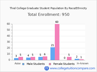Thiel College 2025 Graduate Enrollment by Gender and Race chart