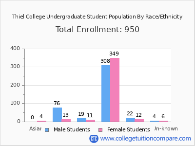 Thiel College 2025 Undergraduate Enrollment by Gender and Race chart