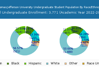 Thomas Jefferson University 2023 Undergraduate Enrollment by Gender and Race chart