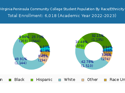 Virginia Peninsula Community College 2023 Student Population by Gender and Race chart