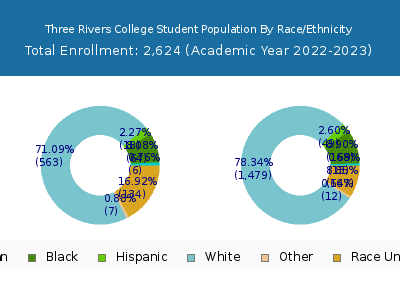 Three Rivers College 2023 Student Population by Gender and Race chart