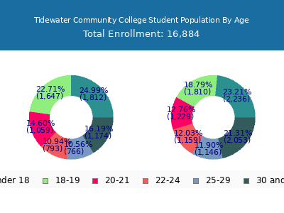 Tidewater Community College 2025 Student Population Age Diversity Pie chart