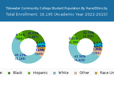 Tidewater Community College 2023 Student Population by Gender and Race chart
