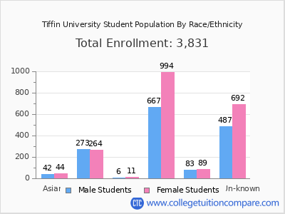 Tiffin University 2025 Student Population by Gender and Race chart