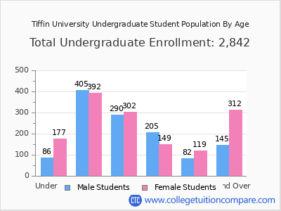 Tiffin University 2024 Undergraduate Enrollment by Age chart