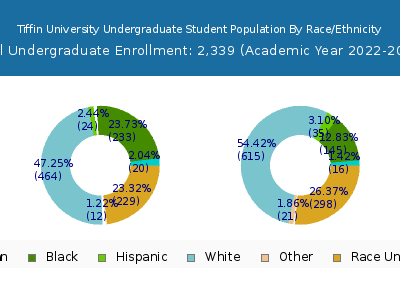 Tiffin University 2023 Undergraduate Enrollment by Gender and Race chart