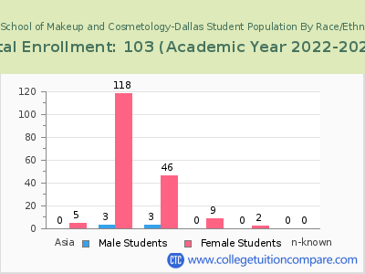 Tint School of Makeup and Cosmetology-Dallas 2023 Student Population by Gender and Race chart