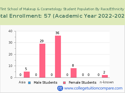 Tint School of Makeup & Cosmetology 2023 Student Population by Gender and Race chart