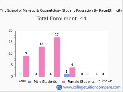 Tint School of Makeup & Cosmetology 2025 Student Population by Gender and Race chart