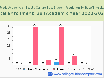 Toledo Academy of Beauty Culture-East 2023 Student Population by Gender and Race chart