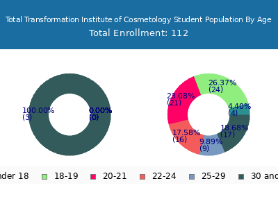 Total Transformation Institute of Cosmetology 2024 Student Population Age Diversity Pie chart