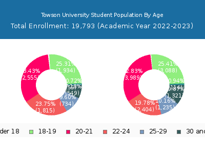 Towson University 2023 Student Population Age Diversity Pie chart