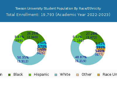 Towson University 2023 Student Population by Gender and Race chart