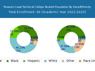 Treasure Coast Technical College 2023 Student Population by Gender and Race chart