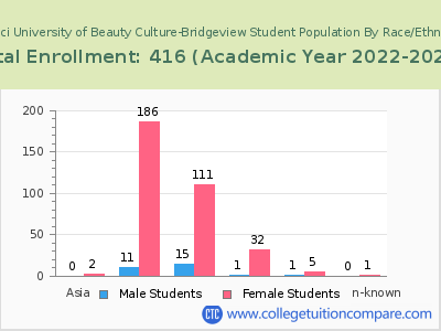 Tricoci University of Beauty Culture-Bridgeview 2023 Student Population by Gender and Race chart