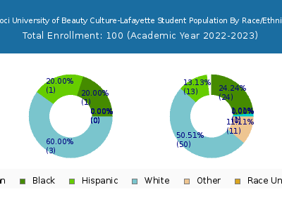 Tricoci University of Beauty Culture-Lafayette 2023 Student Population by Gender and Race chart