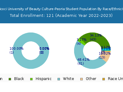Tricoci University of Beauty Culture-Peoria 2023 Student Population by Gender and Race chart