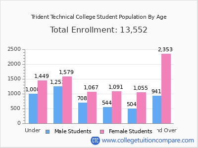 Trident Technical College 2025 Student Population by Age chart