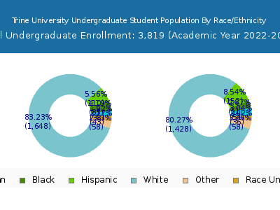 Trine University 2023 Undergraduate Enrollment by Gender and Race chart