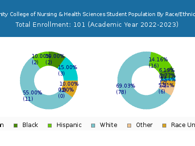 Trinity College of Nursing & Health Sciences 2023 Student Population by Gender and Race chart