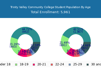 Trinity Valley Community College 2024 Student Population Age Diversity Pie chart