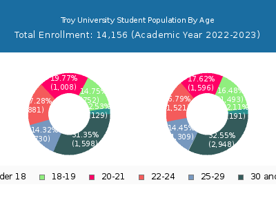 Troy University 2023 Student Population Age Diversity Pie chart