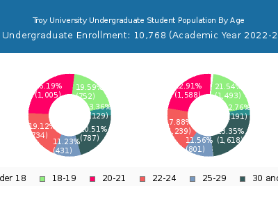 Troy University 2023 Undergraduate Enrollment Age Diversity Pie chart