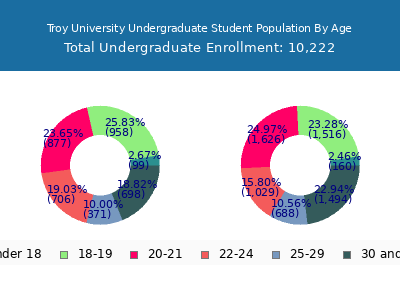 Troy University 2025 Undergraduate Enrollment Age Diversity Pie chart
