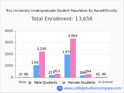 Troy University 2025 Undergraduate Enrollment by Gender and Race chart