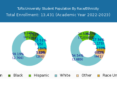 Tufts University 2023 Student Population by Gender and Race chart