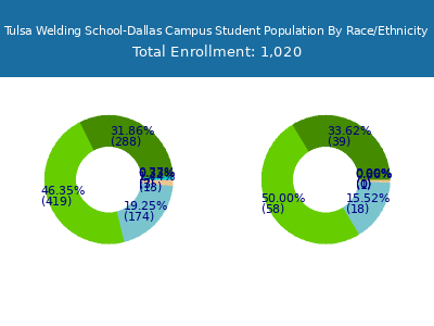Tulsa Welding School-Dallas Campus 2025 Student Population by Gender and Race chart