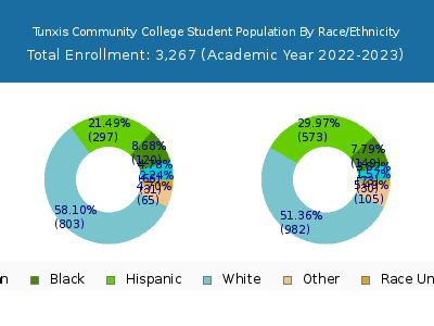 Tunxis Community College 2023 Student Population by Gender and Race chart