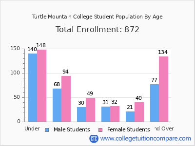 Turtle Mountain College 2025 Student Population by Age chart