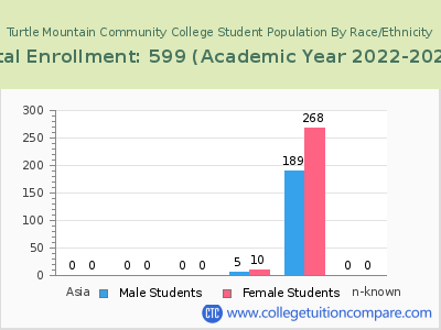 Turtle Mountain Community College 2023 Student Population by Gender and Race chart