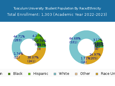 Tusculum University 2023 Student Population by Gender and Race chart