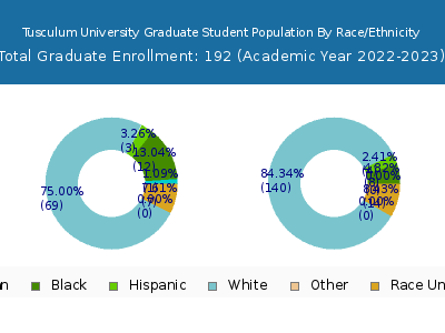 Tusculum University 2023 Graduate Enrollment by Gender and Race chart