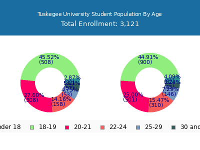Tuskegee University 2025 Student Population Age Diversity Pie chart