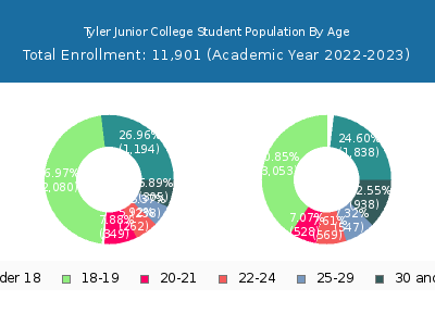 Tyler Junior College 2023 Student Population Age Diversity Pie chart
