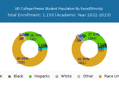 UEI College-Fresno 2023 Student Population by Gender and Race chart