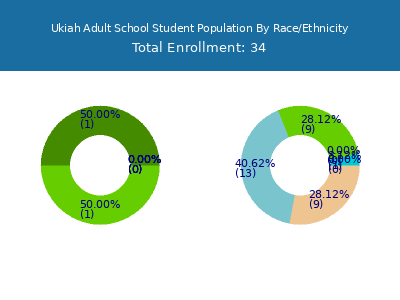 Ukiah Adult School 2025 Student Population by Gender and Race chart