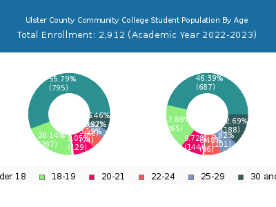 Ulster County Community College 2023 Student Population Age Diversity Pie chart