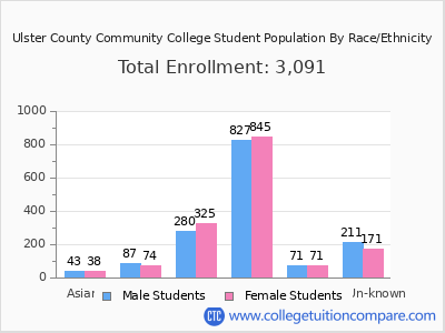 Ulster County Community College 2025 Student Population by Gender and Race chart