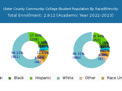 Ulster County Community College 2023 Student Population by Gender and Race chart