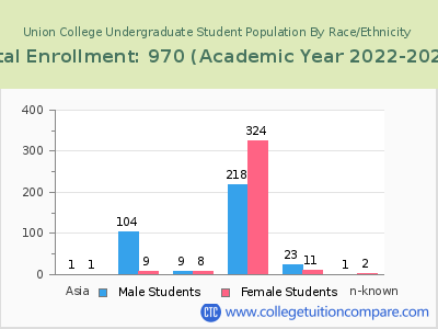 Union College 2023 Undergraduate Enrollment by Gender and Race chart